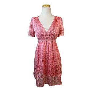 BCBGeneration Dress Womens Xsmall Pink A Line Polka Dots V Neck Cocktail